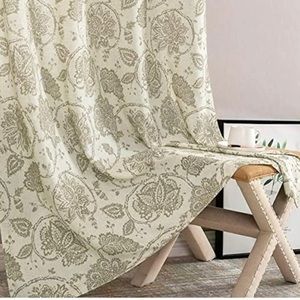 Paisley Scroll Printed Linen Curtain Grommet Top- Medallion Design